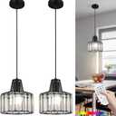 Battery Operated Pendant Lights,Rechargeable Pendant Light with Remote,Crystal LED Pendant Light Fixtures for Kitchen Island,Black Modern Hanging Lights for Bedroom,Dining Room Hallway Entryway