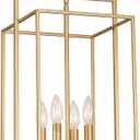 Muted Gold Chandelier Lighting Fixture with Geometric Metal Cage, 4-Light Industrial Pendant for Kitchen Island, Living Dining Room, Home Office (Gold, 24" H - 4 Lights)