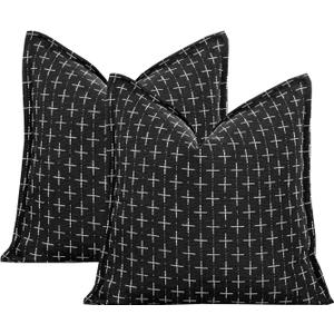 20x20 Black Throw Pillow Cover Set of 2 Farmhouse Texture Pillow Covers Vintage Couch Pillow Case Rustic Cushion Cases for Sofa Bed Living Room Boho Decor