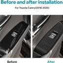 AIRSPEED for 2018-2024 Toyota Camry Carbon Fiber Car Door Window Button Cover Center Console Interior Trim Accessories, Black with Folding Rearview Mirror Button