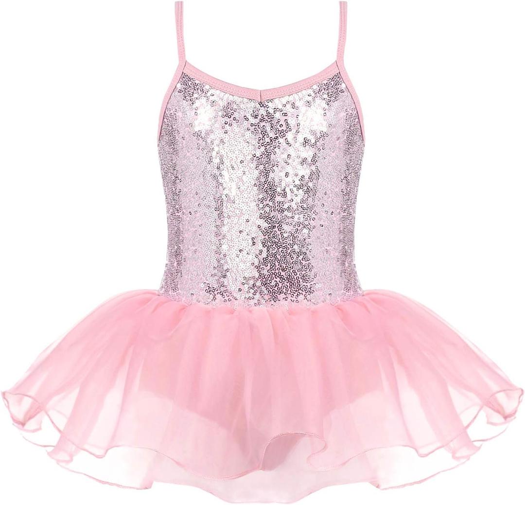 Zaclotre Little Girls Sequin Leotard Sparkly Strap Ballet Leotards Tutu Dress Ballerina Outfit Dance Costume for Kids (4-5T)