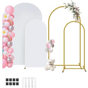 Metal Arch Backdrop Stand and Cover Set of 2 (7.2 ft/6 ft, White), Wedding Arch Backdrop Stand with White Cover for Party Birthday, Wedding, Bridal Shower, Baby Shower, Festival, Proposal, Anniversary