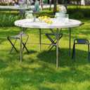 Flash Furniture Freeman 4' Round Plastic Folding Table with Carrying Handle, Plastic Foldable Table for Indoor/Outdoor Events, White, 48" Round