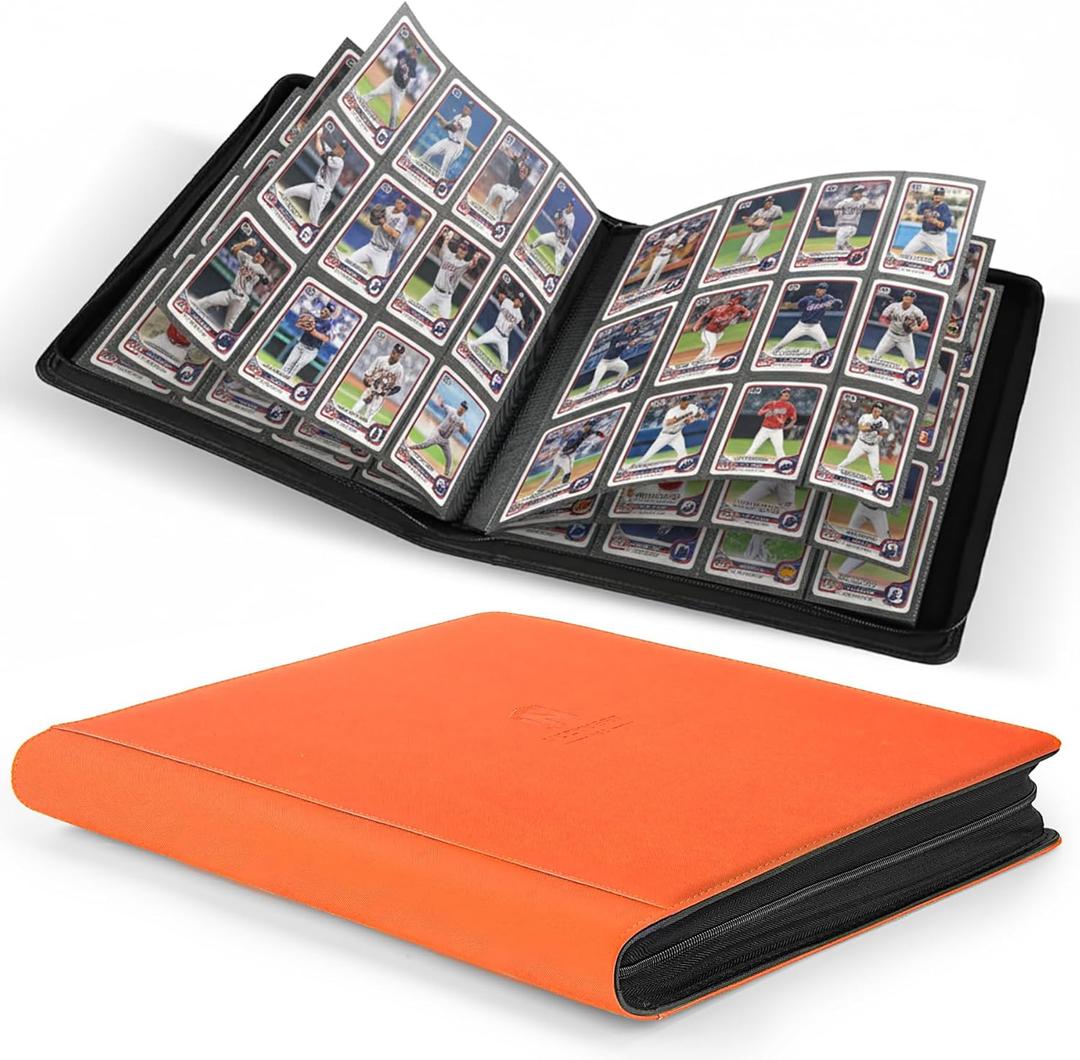 Premium Card Binder 12 Pocket for 720 Pockets Trading Card Binder, PU Zipper Card Collection Album, Book Holder for MTG, TCG, Game Cards, Sports Cards(Orange)