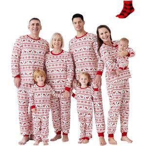 PATPAT Christmas Family Matching Pajama Sets Includes Christmas Socks - Perfect for Family Photos & Holiday Celebrations (8-9 Years, Red/White)