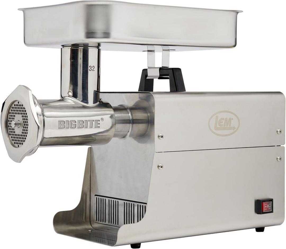 LEM Products BigBite #32 Meat Grinder, 1.5 HP Commercial-Quality Stainless Steel Electric Meat Grinder for Professional and Home Use, Heavy-Duty Food Processor for Grinding, Sausage Stuffing, Cooking