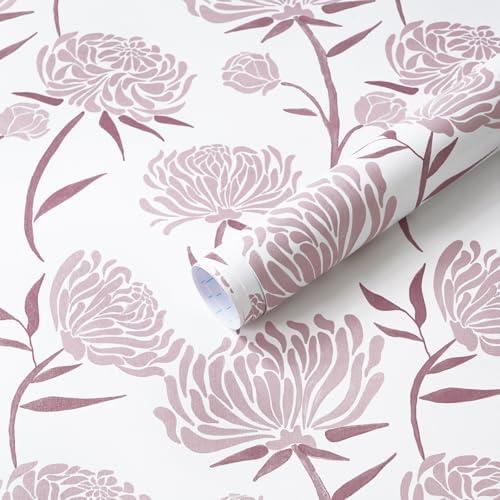 HeloHo Pink Floral Wallpaper Peel and Stick Boho Contact Paper Removable Self Adhesive Nursery Wallpaper for Bedroom Bathroom Cabinets Renter Friendly Wall Paper 197"x17.3"