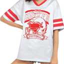 3 x Oversized Football Jersey Tshirt Women Game Day Graphic V-Neck Jersey Tees Football Team Fans Mesh Tshirt (M)