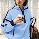 Panadila Womens Half Zip Sherpa Fleece Pullover Soft Oversized Sweatshirt with Pockets Warm Fuzzy Sweater (Blue, M)