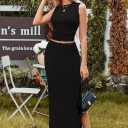 HUUSA Womens Two Piece Outfits Summer Bodycon Sleeveless Crewneck Crop Tank Tops Ribbed Split Long Skirt Dress Set (Black, S)