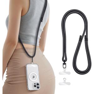 SSLOTSCASE for Phone Lanyard Crossbody with 2X TPU Clear Tabs, Adjustable Anti Theft Strap, Premium Metal Buckles, Comfortable Universal Neck Wrist Lanyard for Travel Outdoor, Black