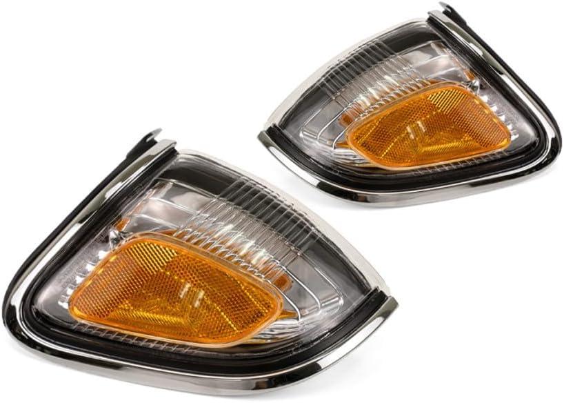 For 2001 2002 2003 2004 Toyota Tacoma Pair Driver and Passenger Side Turn Signal/Side Marker Light w/Bulbs TO2520161 TO2521161 | 81620-04080 81610-04080 ;w/Chrome Bezel