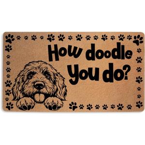 Funny Doodle Door Mat 18x30 Inch, Faux Coco Coir Doormat with Non-Slip PVC Backing, Doodle Printed Welcome Mat for Outdoor Indoor Entryway Porch Home, Dog Lover Gifts for Women, How Doodle You Do (Multicolour 0347)