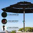 9ft 3 Tiers Patio Umbrella with Solar Lights, Outdoor Umbrella w/ 32 LED Lights&8 Sturdy Ribs, Table Umbrella for Deck, Backyard, Pool (Black)