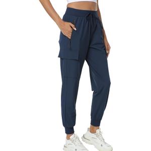 Women's Joggers with Pockets Lightweight - Water Resistant Cargo Athletic Pants for Hiking Running Camping Travel (Navy Blue), S