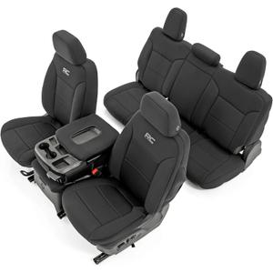 Rough Country Neoprene Seat Covers for Chevy Silverado & GMC Sierra 1500 (2019-2026) w/No Rear Seat Storage or Cup Holder - Waterproof & UV Resistant, Foam Padded, Front & Rear Row Cover Set