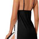 Rooscier Women's Lace Lingerie Sexy V Neck Nightwear Spaghetti Strap Nightgown Split Side Babydoll Chemise (Black, Small)