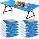Boao 12 Pcs Plastic Table Cloths Disposable for Parties Picnic Table Covers with Elastic Fitted Elastic Desk Cover Rectangle Waterproof for Indoor, Outdoor, Picnic, Camping(8 Ft, 96 x 30 Inch,Blue)
