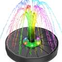 Solar Fountain with LED Lights Green Flower, 3.5W Glass Solar Bird Bath Fountains Pump with 2200 mAh Battery, Solar Water Fountain for Bird Bath, Garden, Outdoor, Pond -Black Panel Colorful
