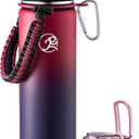 OSWAG Insulated Sports Water Bottle, 24oz 2 Lids(with Straw/No Straw), Stainless Steel Water Bottles with Paracord Handle, Insulated Bottle with Double-Wall Vacuum Insulation