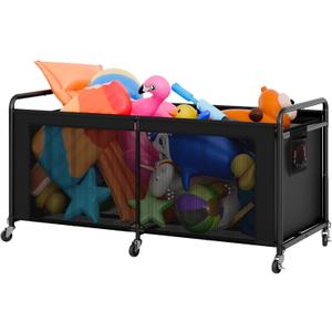 StorageWorks 295 Gallon Pool Float Storage, Mesh Pool Toy Storage Bin with Wheel and Side Pockets, Large Swimming Organizer, Outdoor Noodles Holder, Black
