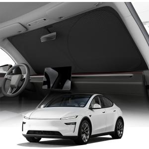 REEVAA 2026 3rd Pro Windshield Sunshade for 2019-2026 Tesla Model Y (Juniper) | Dual-Layer Heat & Sun Defense, OEM Design | Foldable Sun Shade Car Accessories with Storage Bag