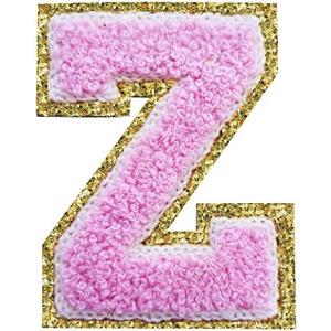 Letter Patches Varsity Glitters Chenille,3 PCS SPRT Iron on Pink Letter Patch,Alphabet Cloth Patch for Team Costume Decoration 3.1in Height Z (3 Pieces), Set of 5
