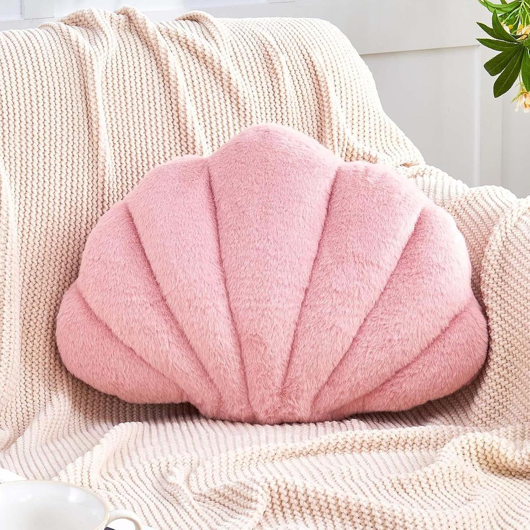 Seashell Pillow Sea Shell Decorative Throw Pillows for Bed Aesthetic Room Decor Dusty Pink Shell Shaped Pillow Cute Beach Plush Pillows for Couch (13x10 Inch)