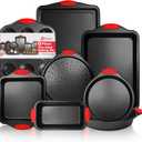 PERLLI Non-Stick 8-Piece Baking Pan Set, BPA-Free Carbon Steel Bakeware Set with Silicone Handles, Stackable Kitchen Oven Set, Cookie Sheet, Baking Tray, Baking Sheet Set, Oven Safe (446F)