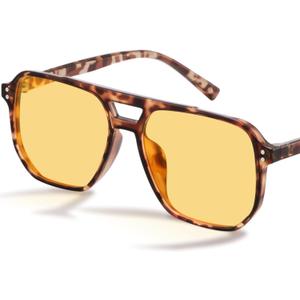 livho Vintage Aviator Blue Light Blocking Glasses, Fashion Oversized Frames with UV Protection Coating, Unisex Design (Leopard/Tortoise Night Vision Lenses)