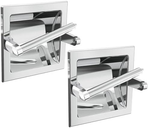 WZKALY Toilet Paper Holder 2 Pack, Recessed Pivoting Toilet Paper Holder Wall Mount Stainless Steel for Large Rolls in Bathroom (Chrome)