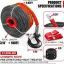 Synthetic Winch Rope 3/8" x 100'-23800 lbs Winch Line with Protective Sleeve,Forged Winch Hook,Safety Pull Strap go for 4WD Road Vehicle Truck SUV ATV UTVBlack Gray