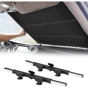 2PCS Retractable Car Sun Shades - Accordion Foldable Windshield Sunshade Blocks 99% UV Rays, Keep Cool, Large Size Sunscreen for Maximum Protection, Prevents Interior Sun Damage - Fits Various Models