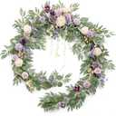 Ling's moment 9FT Flower Garland for Backdrop Decorations - Wedding Arch Flowers, Eucalyptus & Rose, Artificial Floral Garland for Mantel - Sweetheart Table Decor for Ceremony Reception, Lilac & Gold (Prpl-lilac & Cream)