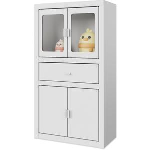 Mini Cabinet for Desk, Cute Small Locker for Girls, Metal Desktop Organizer with Drawer, Mini Cabinet for Miniature Display, Accessories Organizer for Desktop, White