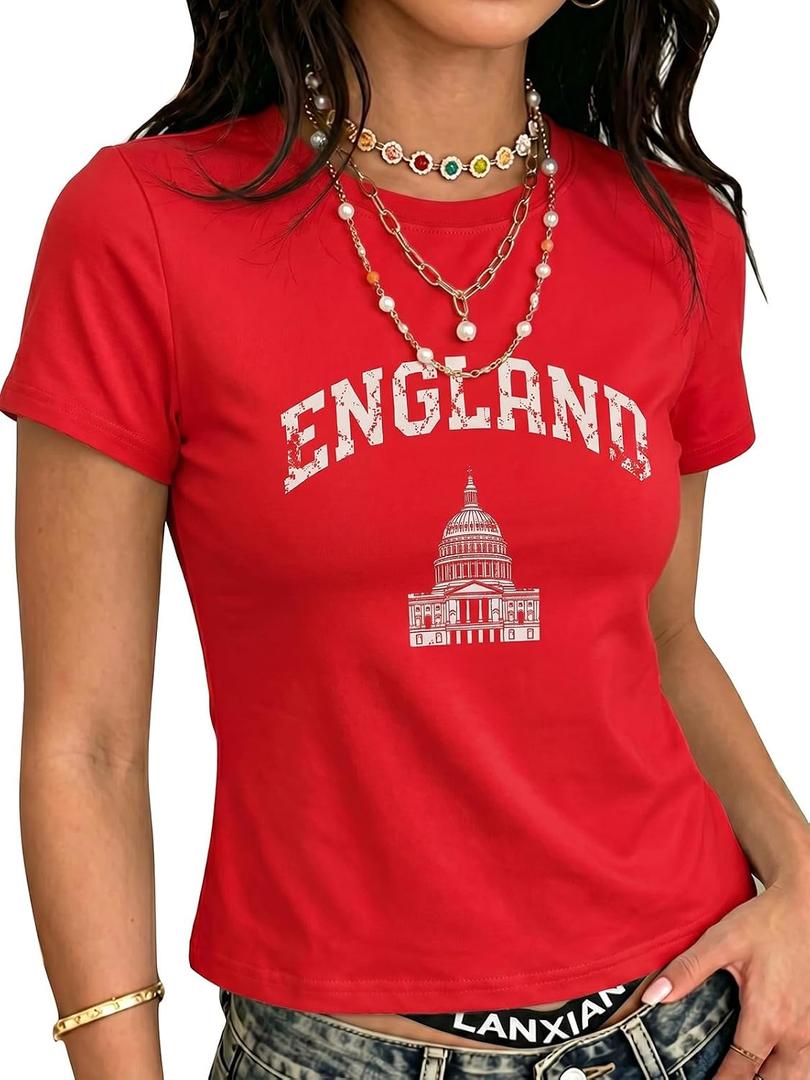 EXLURA Womens Crewneck Soccer Graphic Print Shirts Short Sleeve Football Jersey Top Y2K Sporty Summer Casual T Shirts 2026 (XL)