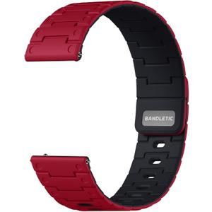 Bandletic 20mm Magnetic Watch Band, Quick Release Rugged Silicone Watch Strap Compatible with Garmin Forerunner 245 Watch Band, Soft Smartwatch Wristband Replacement Straps for Men Women, Red/Black