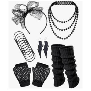 80S Fancy Dress Costume Accessories Headband Errings Fishnet Gloves Necklace Bracelt Leg Warmers Party Outfit Set