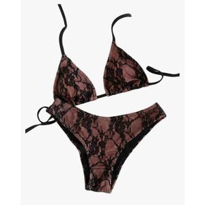 SOLY HUX Women's Lace Bikini Sets Halter Triangle String Swimsuit Tie Side Two Piece Bathing Suit, S