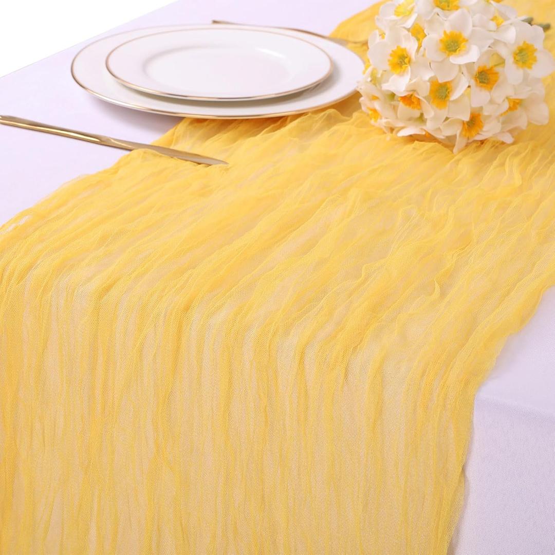 10ft Yellow Table Runner 120inch Gauze Boho Tulle Table Runner Rustic Romantic Spring Summer Bridal Shower Birthday Party Easter Table Decorations