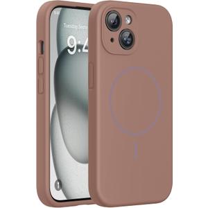 Miracase Magnetic for iPhone 15 Case, [Soft Anti-Scratch Microfiber Lining], Compatible with MagSafe, Liquid Silicone Case Shockproof Drop Protection Phone Case for 15,Chocolate
