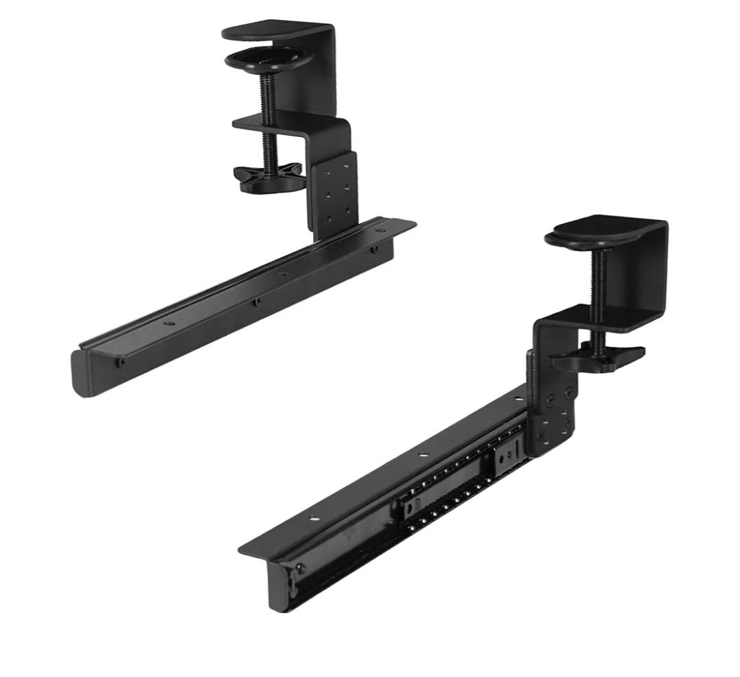 VIVO Height Adjustable Clamp and 12 inch Rail Set for DIY Custom Wooden Keyboard Trays (Tray Not Included), Under Desk Pull Out Slider Track with C-clamp Mount System, Black, MOUNT-RAIL02H