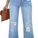 Utyful Women's High Waist Relaxed Fit Ripped Jeans Stretchy Flare Jeans Denim Pants (Cool Blue)