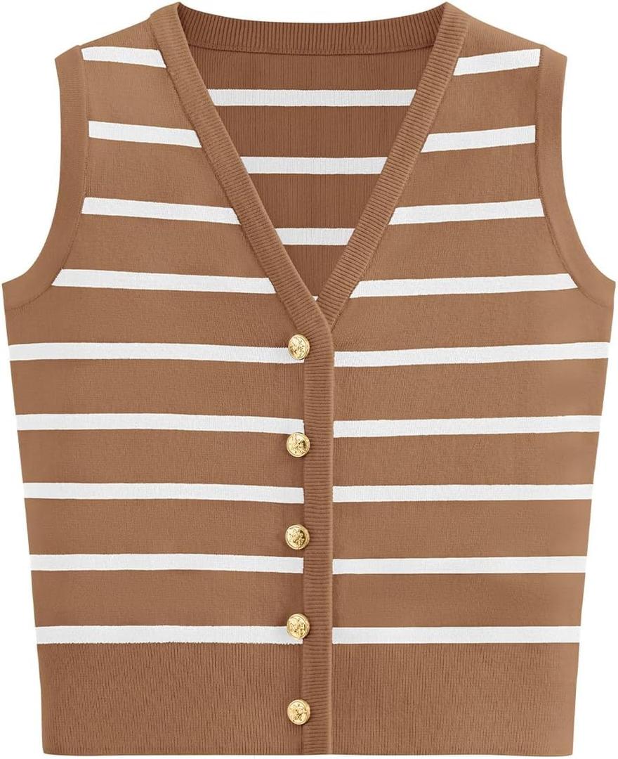 NALANISA Women's Trendy Striped Sweater Vest V Neck Sleeveless Button Up Tank Tops Y2k Shirts Casual Business Summer Outfits (XL)