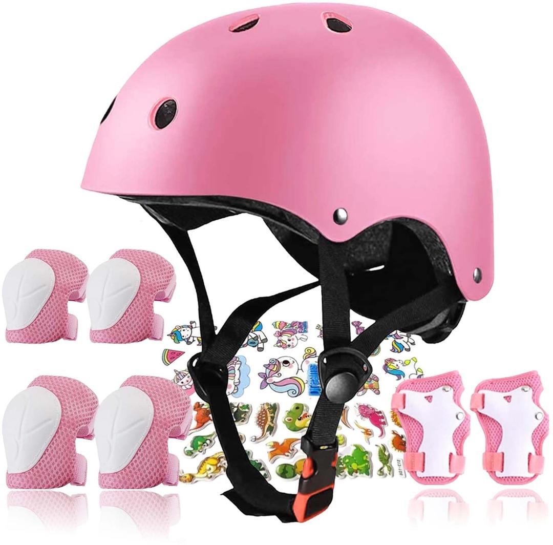 FOOKCIAN Kids Helmet,Toddler Skateboard Helmets for Ages 2-3-5-8-14 Years Boys Girls with Knee and Elbow Pads Wrist Guards fit Roller Skates,Skateboarding,Skating Scooter Adjustable Kids Helmet, M