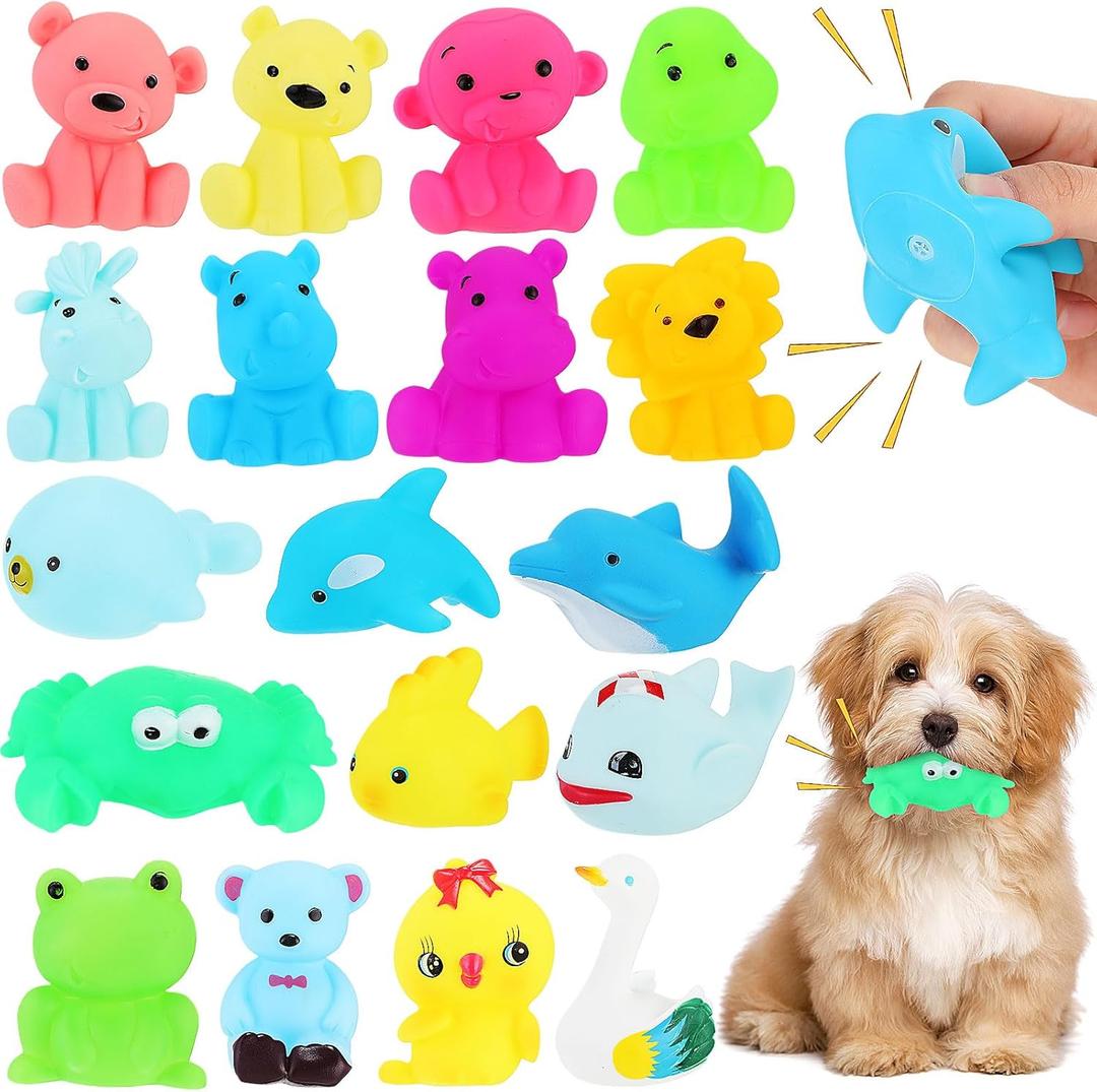 Liliful 18 Pcs Latex Squeaky Dog Toys 3.5 Inch Dog Squeaky Toys Soft Rubber Chew Toys Durable Fetch Play Animal Balls Toy for Small Dogs Puppy Medium Pets Dogs