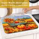 Thanksgiving Autumn Harvest Pumpkin Dish Drying Mat for Kitchen Counter,Sunflowers and Cart Drying Mat 16 x 18 Inch Microfiber Dish Drying Pad Ear of Rice Dish Rack Drainer Mat for Coffee Bar