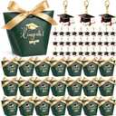 Eaasty 100 Pcs Graduation Party Favors Included 50 Class of 2026 Candy Boxes 50 Graduation Cap Keychains with Ribbon Graduate Decorations 2026 Grad Party Favors Supplies(Dark Green)