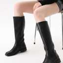 Shoe'N Tale Knee High Boots for Women Block Low Heel Stretchy Square Toe with Side Zipper Fall and Winter Fashion Comfortable Boots