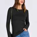 ANRABESS Women Long Sleeve Shirts Rib Knit Slim Fit Tops Basic Tee 2025 Fall Outfits Casual T-Shirt Underscrubs Layer Clothes (Black, L)